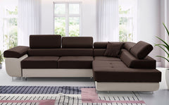 Elegant brown and beige ASTON Corner Sofa Bed in a modern living room setting.