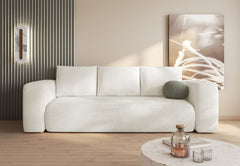 LAMBI sofa bed in modern living room with high-quality boucle fabric.
