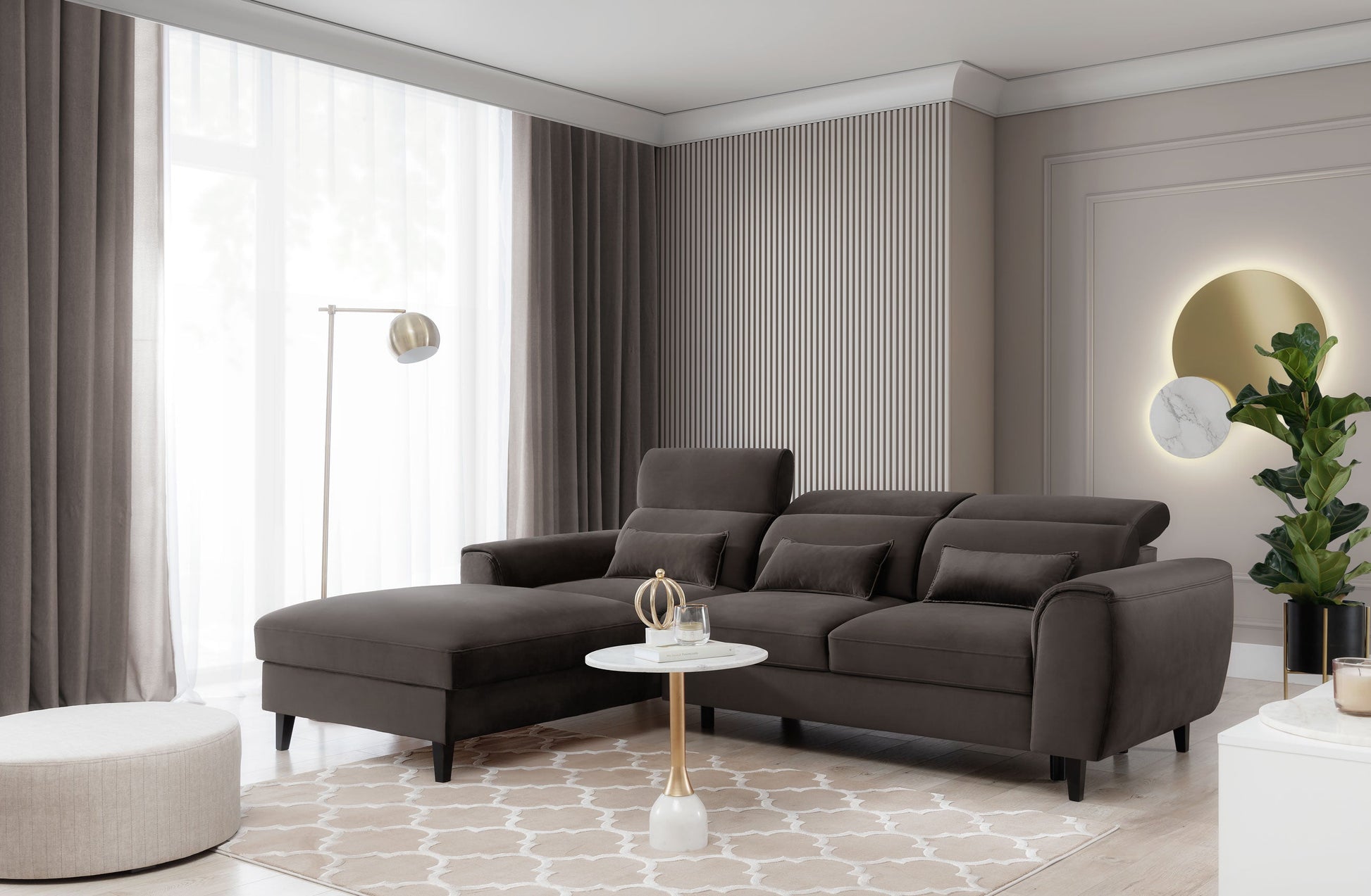 Modern FOBLE Corner Sofa Bed in elegant living room setting.