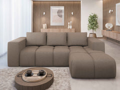 FLAVIO Corner Sofa Bed in modern living room setting with brown upholstery.