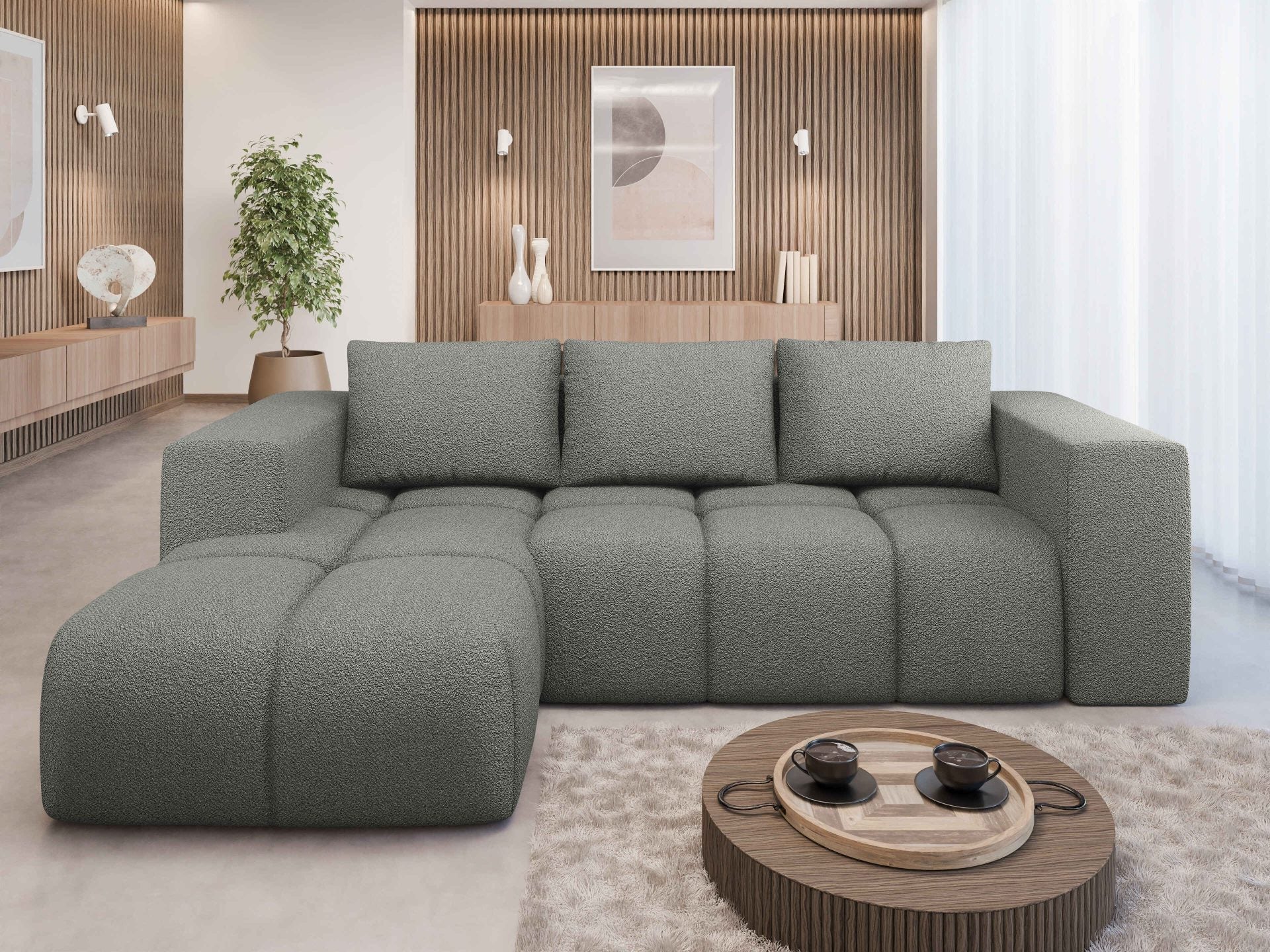 FLAVIO Corner Sofa Bed in modern living room setting.