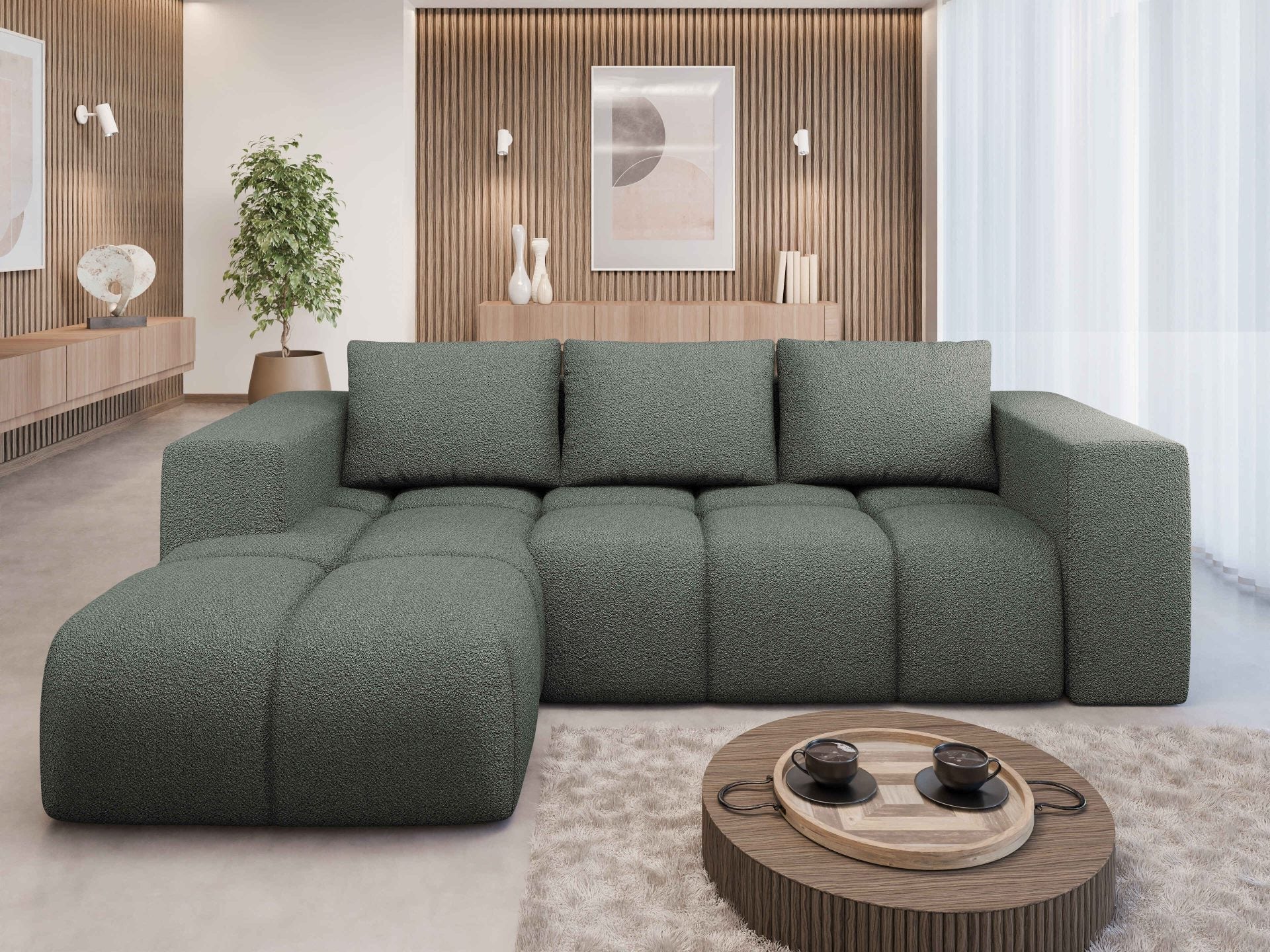 FLAVIO Corner Sofa Bed in modern living room setting.
