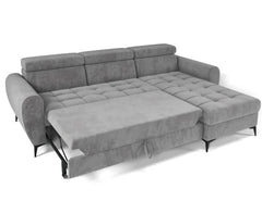 BJORN Corner Sofa Bed in velour Monolith fabric with adjustable headrests and quilted seats.