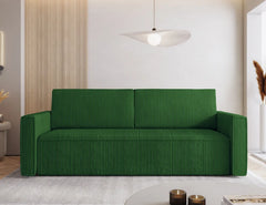 Green MIMIR Sofa Bed in modern living room setting with corduroy fabric.
