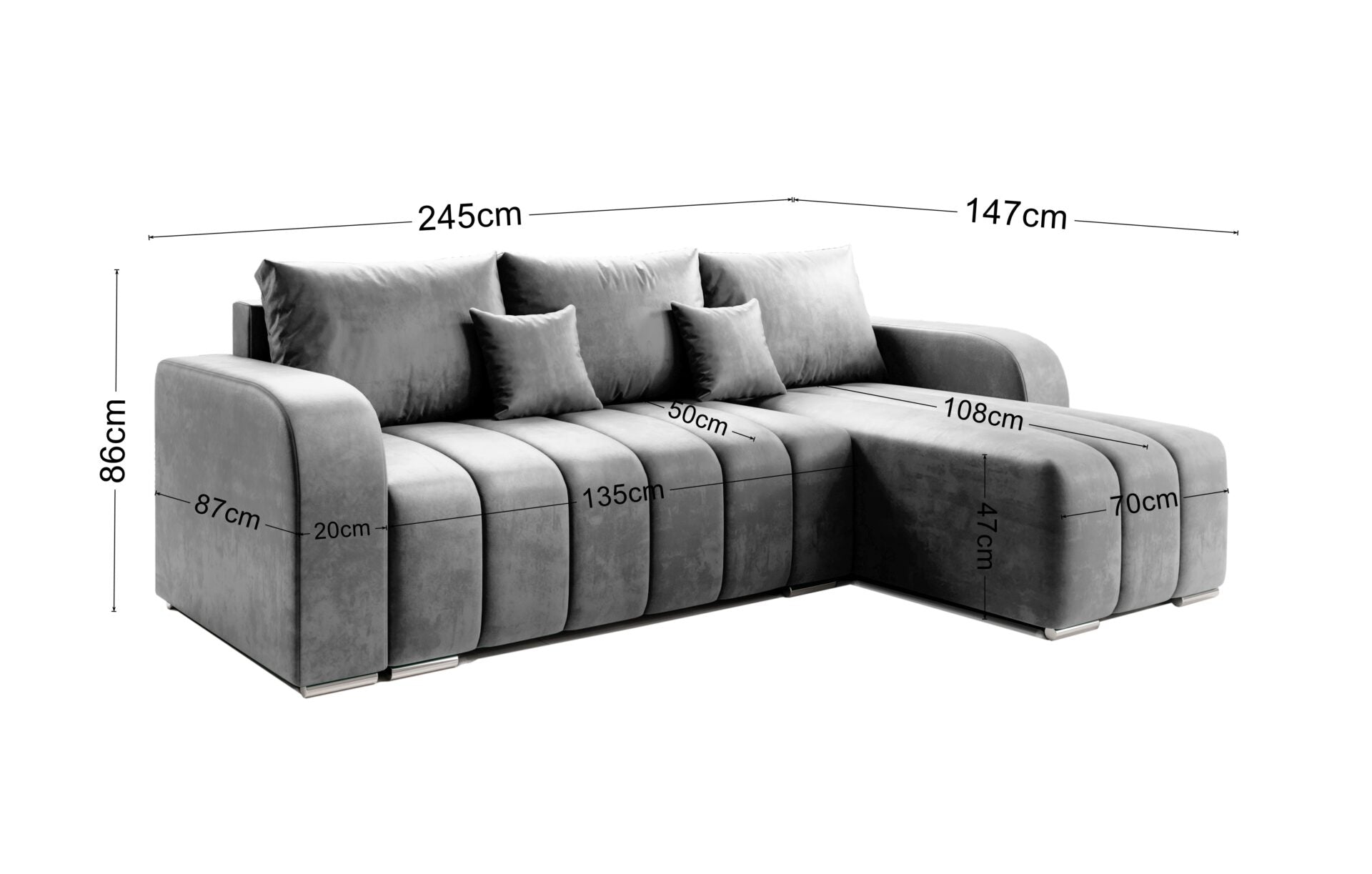 PUFETTO Corner Sofa Bed with modern design and gray fabric cover in a living room setting.