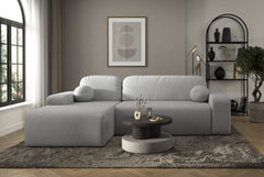 Tori Corner Sofa in modern living room with Cloud fabric upholstery and decorative cushions