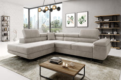Luxurious ASTROP Corner Sofa Bed in modern living room with corduroy upholstery.