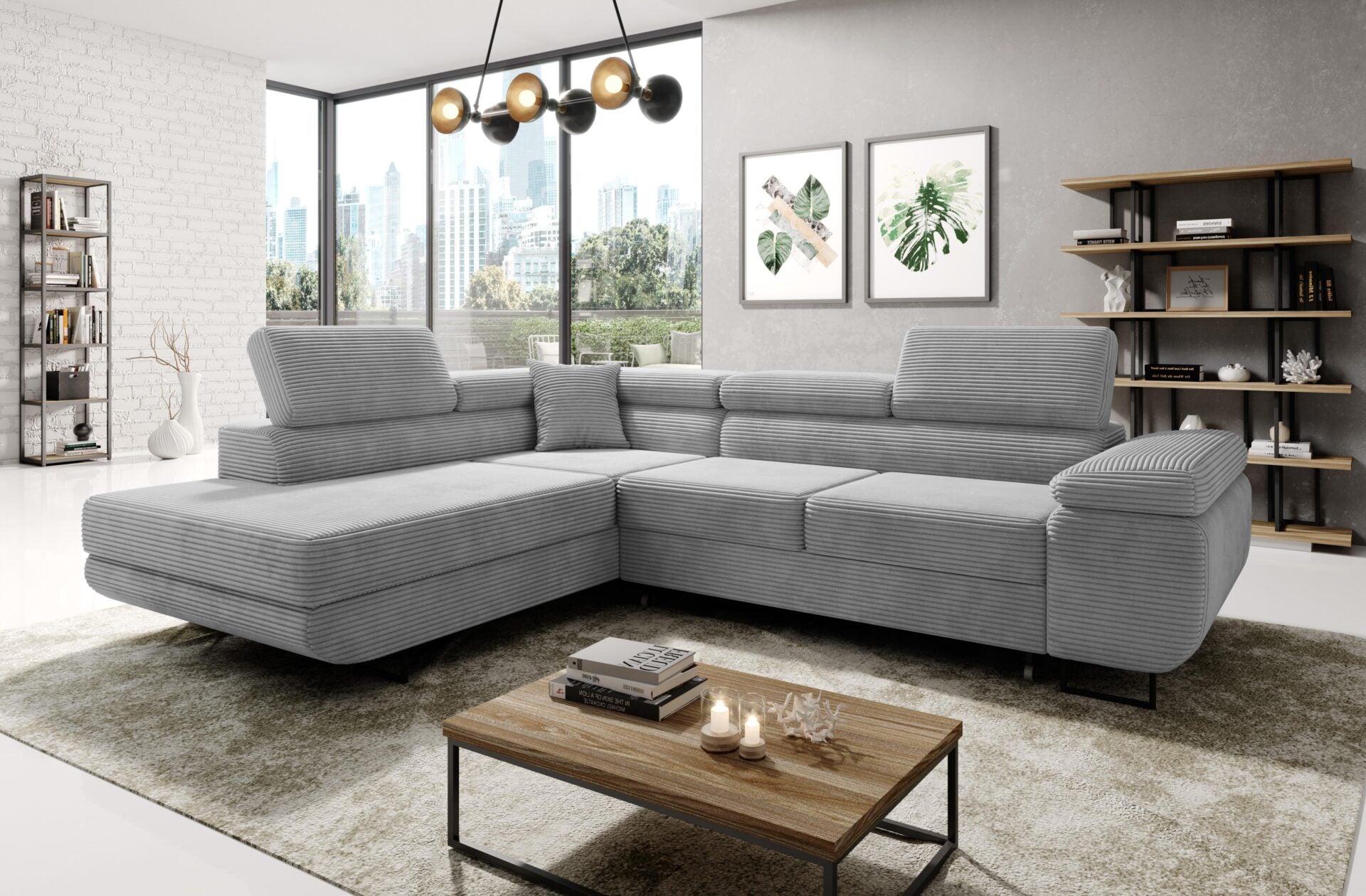 Modern ASTROP Corner Sofa Bed in a stylish living room setting.