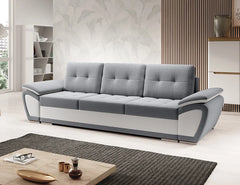 ENZO Sofa Bed in gray with spacious storage and decorative back cushions.