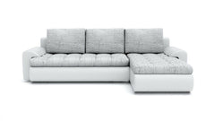 Modern white TOKYO Corner Sofa Bed with grey cushions, sleek design, and a pull-out bed function.