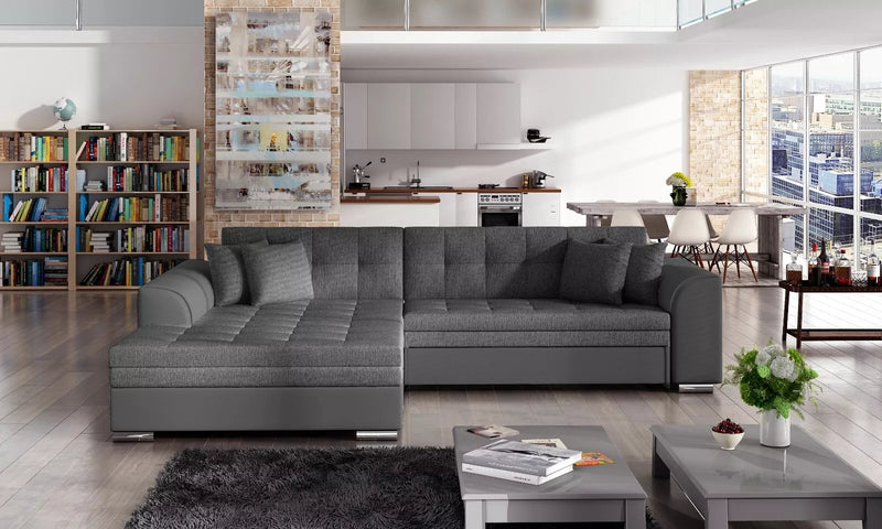Modern SOLANGE Corner Sofa Bed in stylish living room setting.