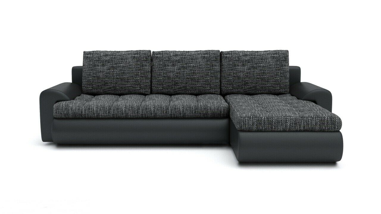TOKYO Corner Sofa Bed with pull-out function, storage, and chrome legs in a modern living room setup.