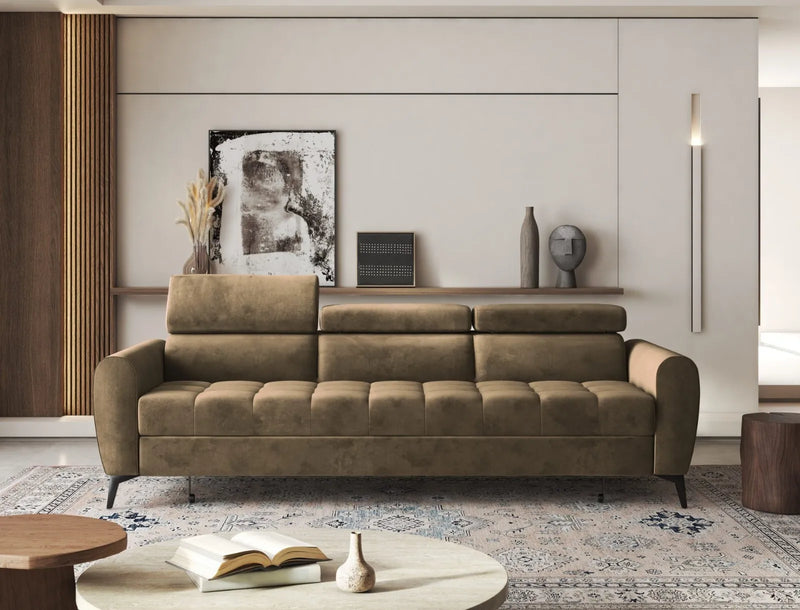 BJORN Sofa Bed with adjustable headrests in modern living room setting.
