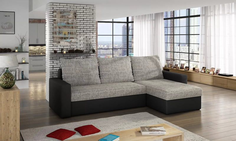 LIVIO Corner Sofa Bed in a modern living room setting.