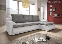 TOKYO Corner Sofa Bed in modern living room with chic chrome legs and soft, durable upholstery.