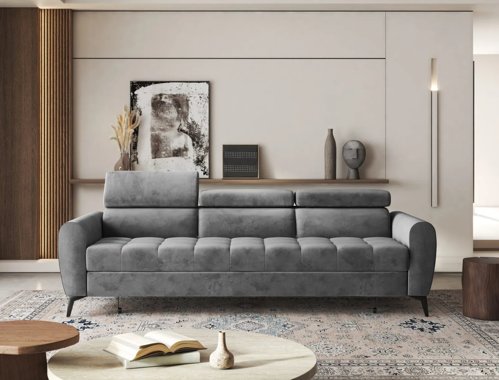 BJORN Sofa Bed with adjustable headrests in a modern living room setting.