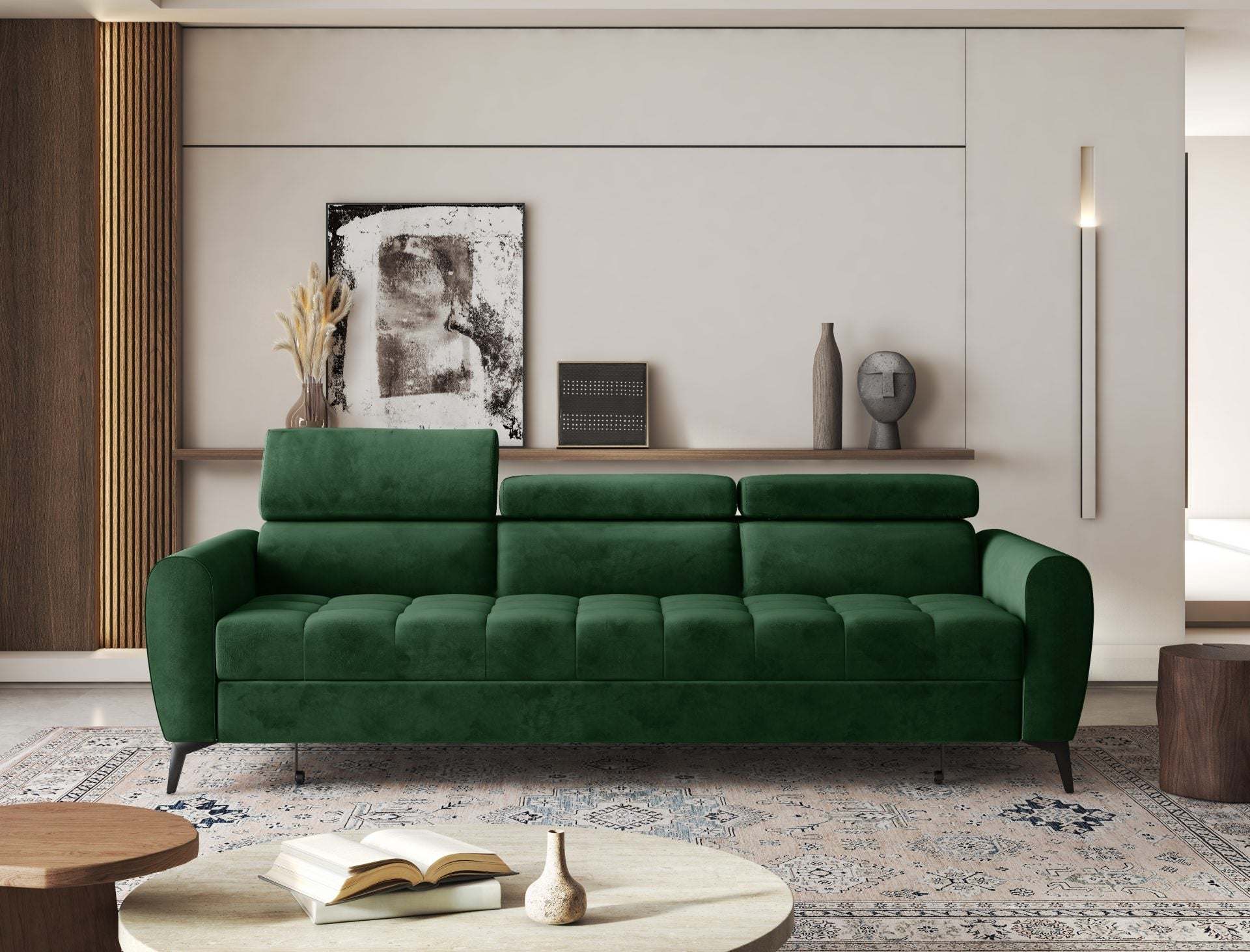 BJORN Sofa Bed with adjustable headrests in a modern living room setting.
