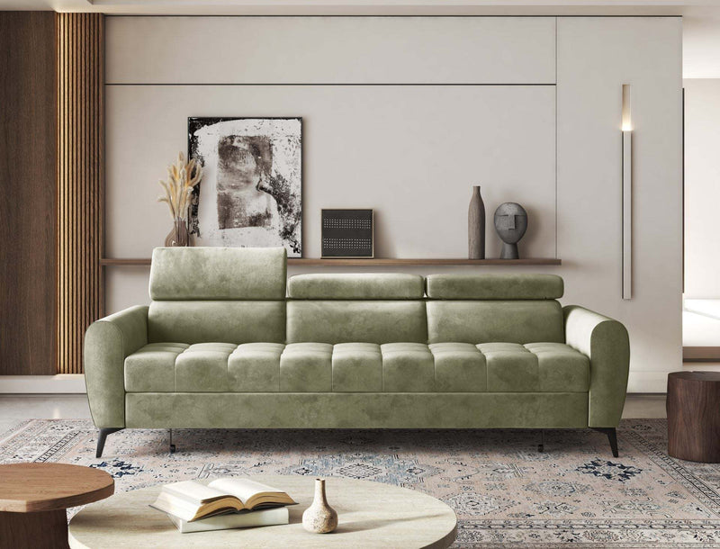 BJORN sofa bed with adjustable headrests in a modern living room.